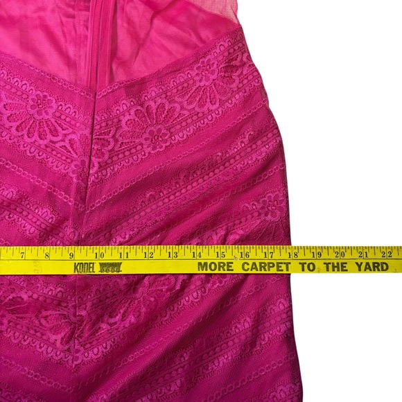 bebe Andie Sheer Striped Lace Gown Dress‎ Hot Pink Size 10 Sleeveless Evening - Picture 10 of 10